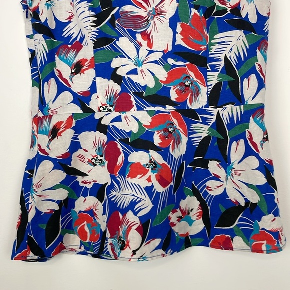 J Crew Factory Tropical Floral Linen Blend Peplum Sleeveless Top. Size 0 - Picture 7 of 10